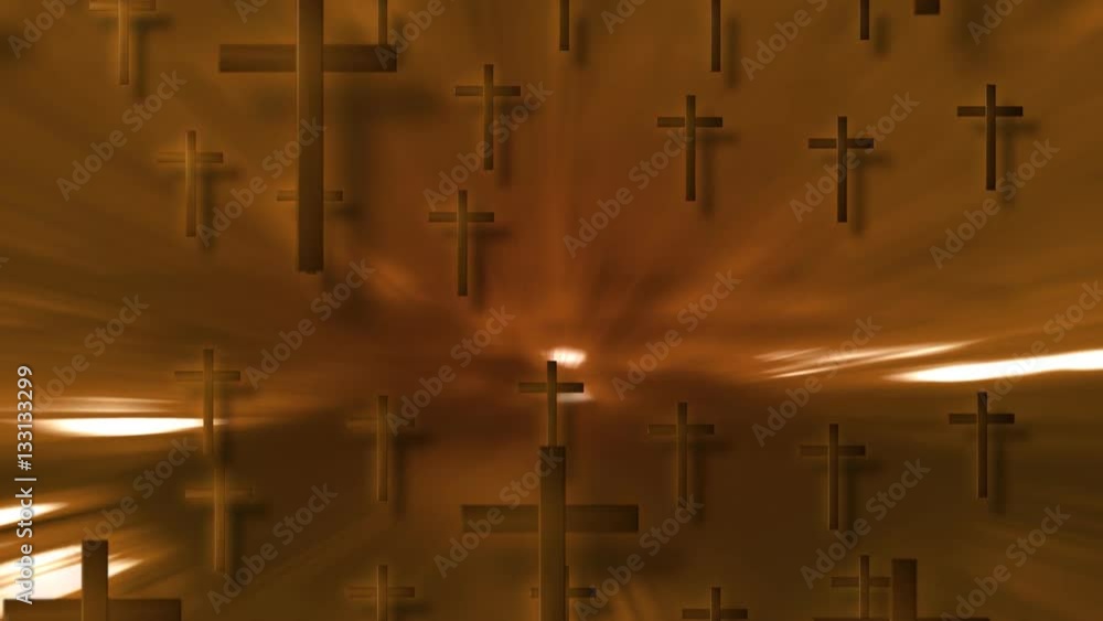 Floating 3D crosses over abstract light rays background Floating 3D crosses over abstract light rays background