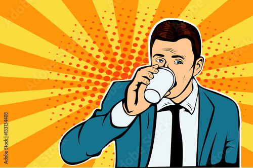 Businessman drinking Cup of coffee looking sideways