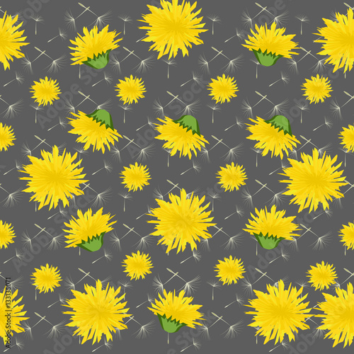 Fototapeta Naklejka Na Ścianę i Meble -  Vector illustration dandelions seamless pattern with leaves.