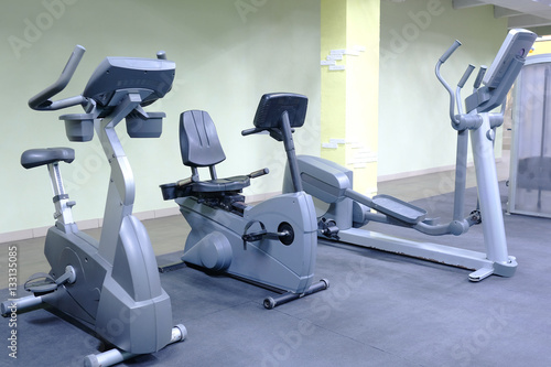 Fitness bikes in a fitness hall