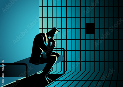 Illustration of a businessman in jail