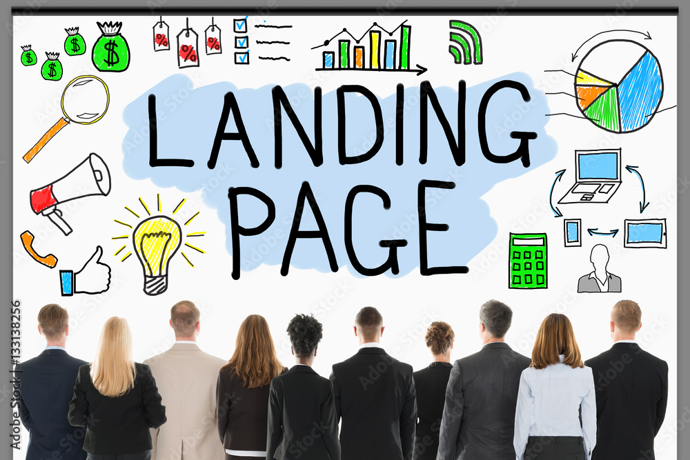 Businesspeople Looking At Landing Page Concept On Projector Businesspeople Looking At Landing Page Concept On Projector