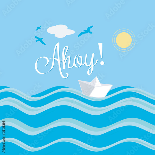 Paper Boat Ahoy Water Sailing Illustration