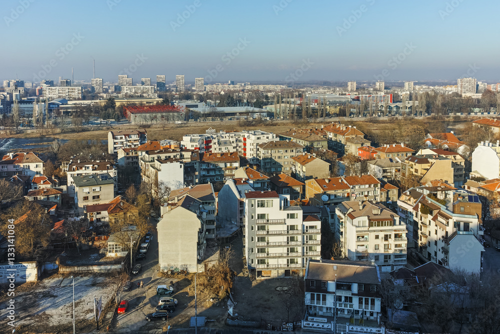 PLOVDIV, BULGARIA - JANUARY 2 2017: Panorama to City of Plovdiv from nebet tepe hill, Bulgaria