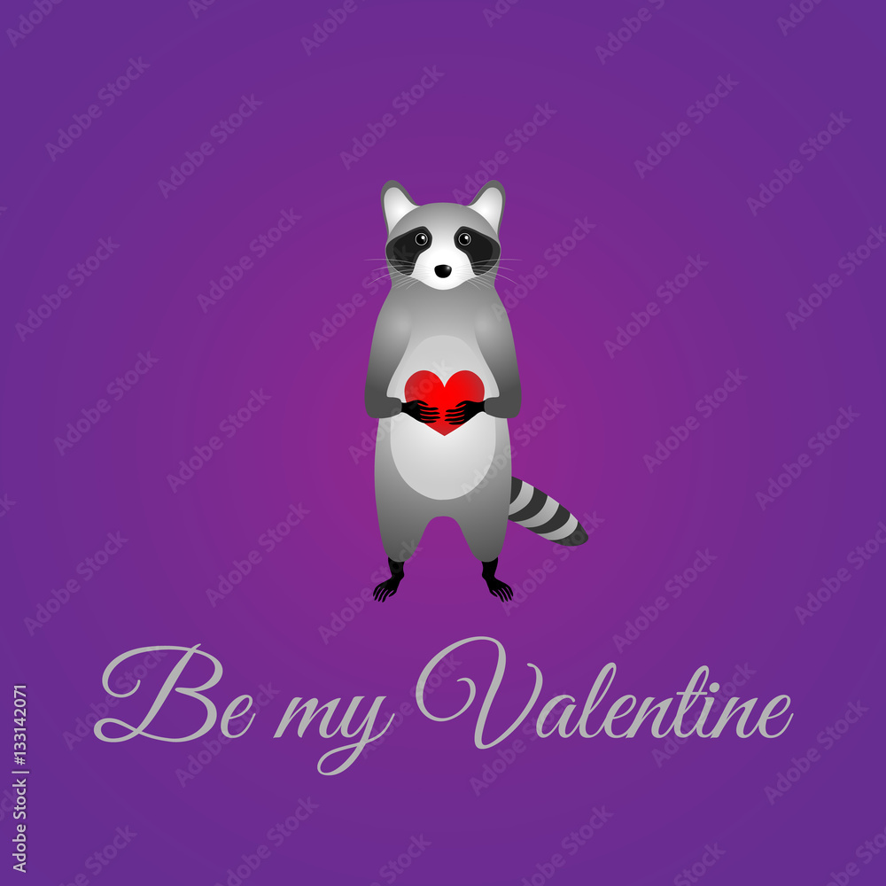 Valentines day greeting card with raccoon. Valentines day greeting card with raccoon.