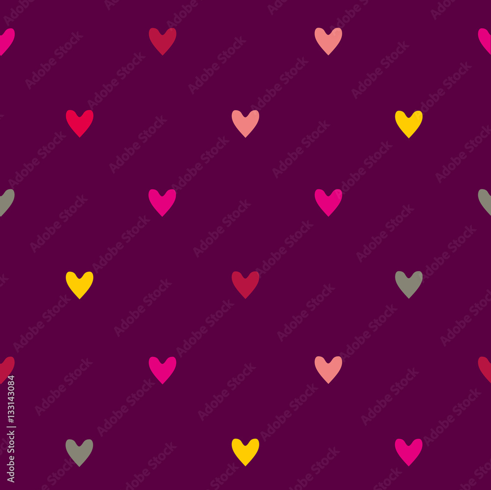 Seamless pattern hearts on dark purple background.