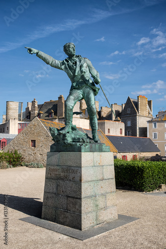 Monument of Robert Surcouf in Quebec house yard, Saint-Malo, France