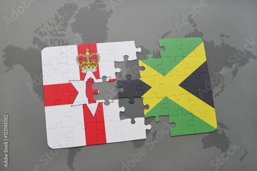 Free Download puzzle with the national flag of northern ireland and jamaica on a world map - GFXLoad