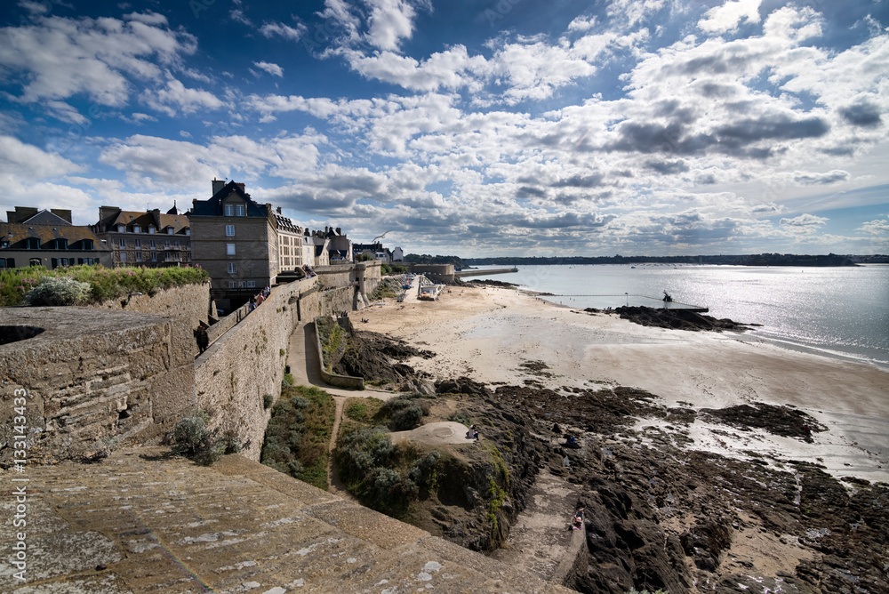 View on Bon Secours beach from the walls of Saint-Malo fortification, France