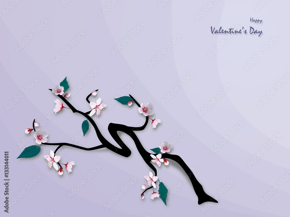 cherry blossoms / flowers , happy valentine's day - vector  card , background ( love , romantic , valentine )