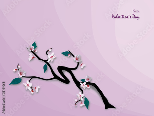cherry blossoms   flowers   happy valentine s day - vector  card   background   love   romantic   valentine  