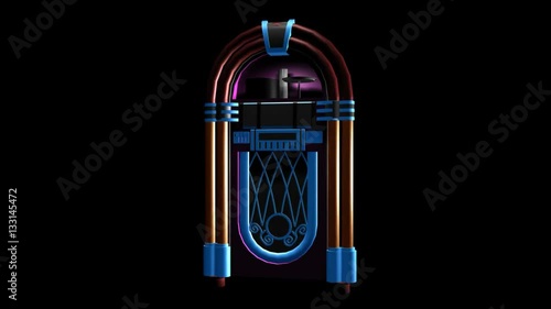 3D spinning retro neon jukebox rotating with alpha channel