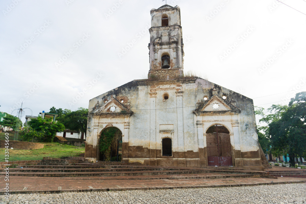 The Cathedral near the square in the colonial town of Trinidad in Cuba