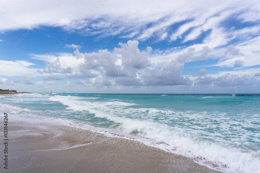 beautiful scene from the coast of Cuba, Varadero - dark-blue horizon the azure waters the Atlantic ocean,
