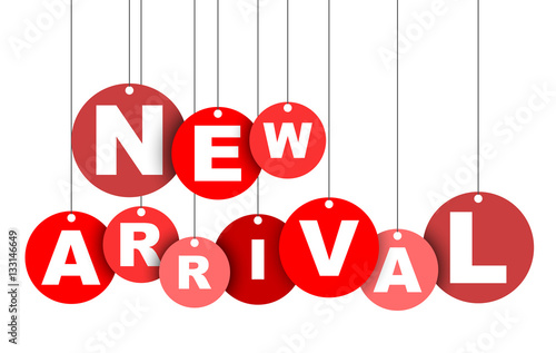 Red easy vector illustration isolated circle tag banner new arrival. This element is well adapted for web design.
