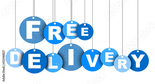 Blue easy vector illustration isolated circle tag banner free delivery. This element is well adapted for web design.