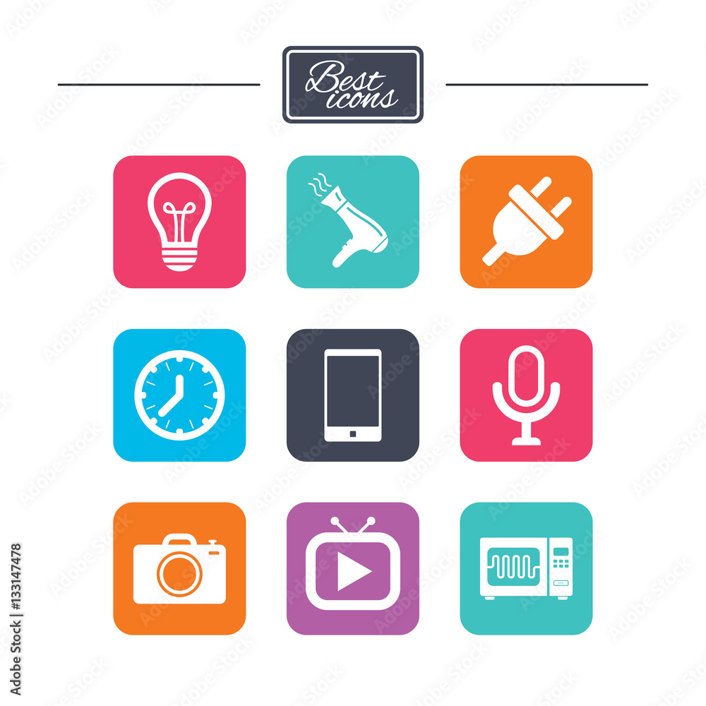 Home appliances, device icons. Electronics sign. Home appliances, device icons. Electronics sign.