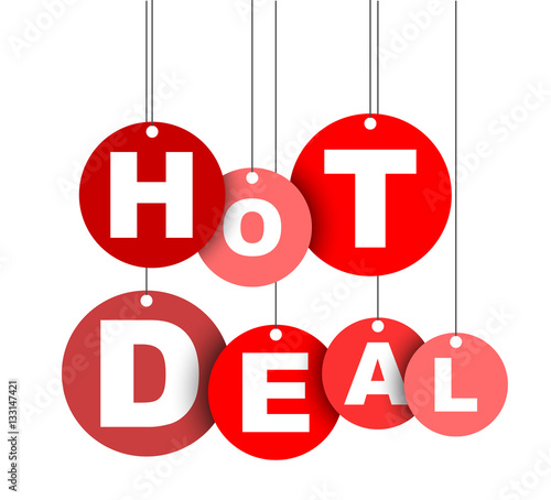 Red easy vector illustration isolated circle tag banner hot deal. This element is well adapted for web design.