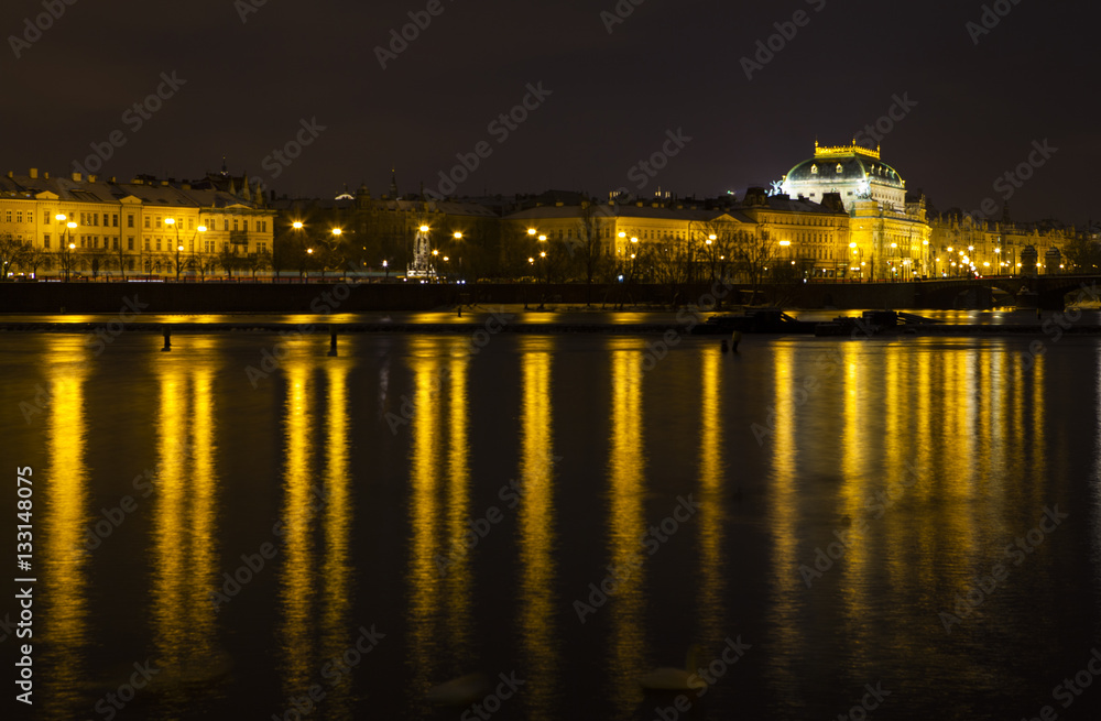 Vltava River, urban architecture, reflected in water, Prague, Czech Republic, Europe