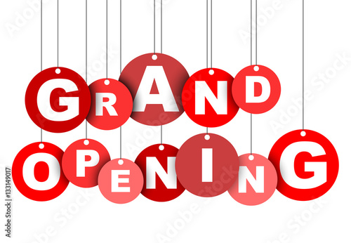 Red easy vector illustration isolated circle tag banner grand opening. This element is well adapted for web design.