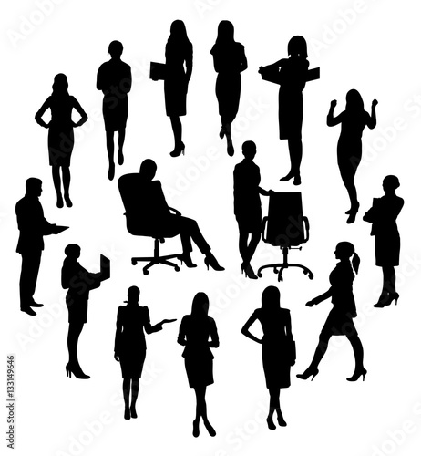 Secretary Office Activity Silhouettes, art vector design
