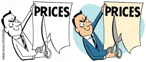 A man slashing prices with a pair of scissors