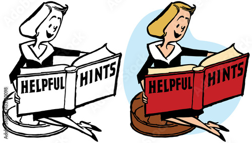 Woman reading a book of helpful hints