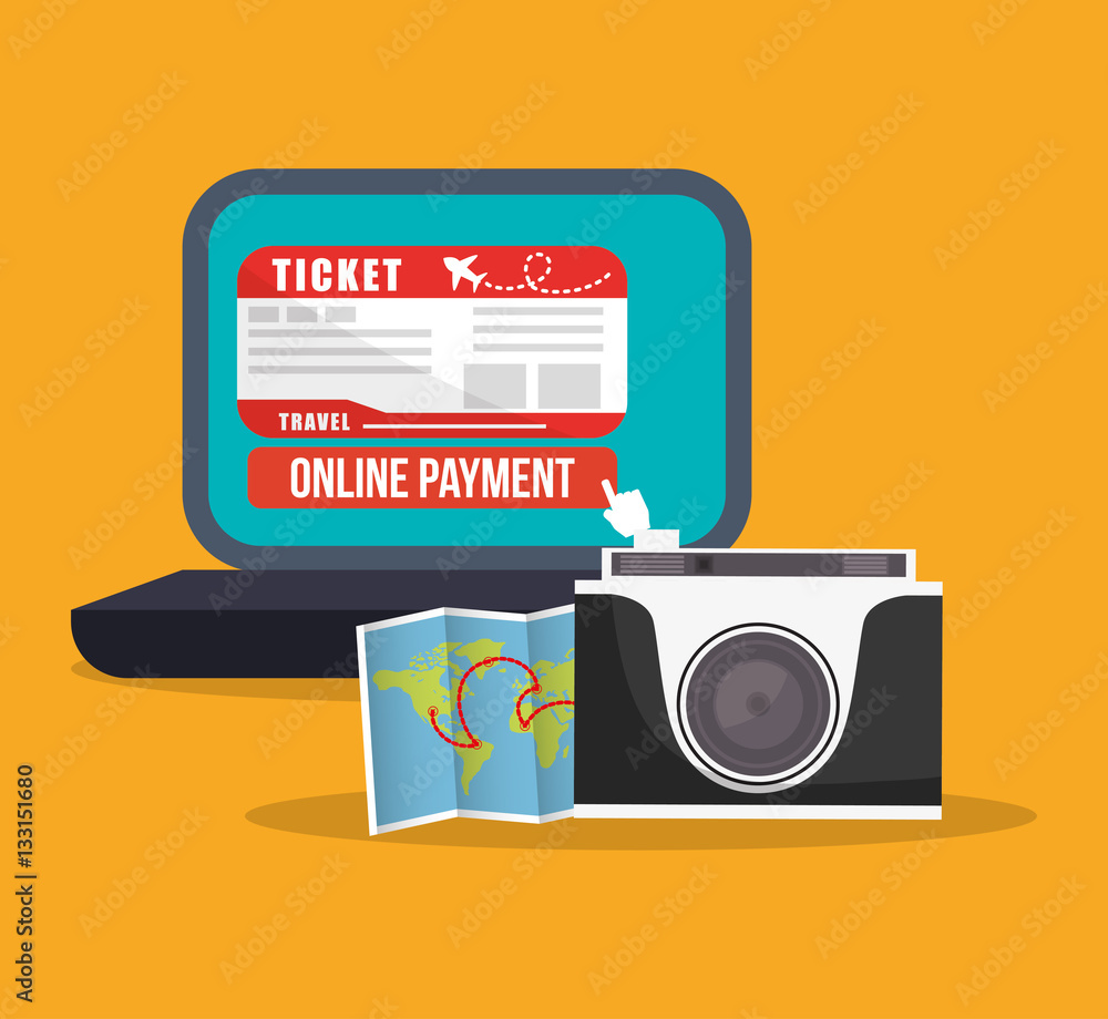 Obraz premium payment online travel photo camera and map world vector illustration