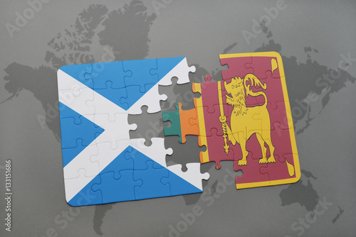puzzle with the national flag of scotland and sri lanka on a world map