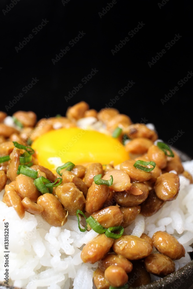 Natto with cooked rice and egg japanese food