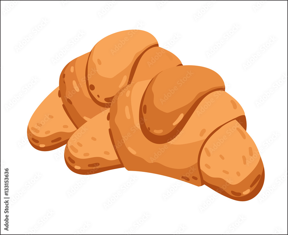 Fresh croissant isolated on white background cartoon vector illustration. Bakery product, fresh pastry food icon. Sweet dessert, tasty croissant pastry logo, natural food, bakery shop design element. Fresh croissant isolated on white background cartoon vector illustration. Bakery product, fresh pastry food icon. Sweet dessert, tasty croissant pastry logo, natural food, bakery shop design element.