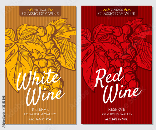 Vector set of bright labels for white and red wine