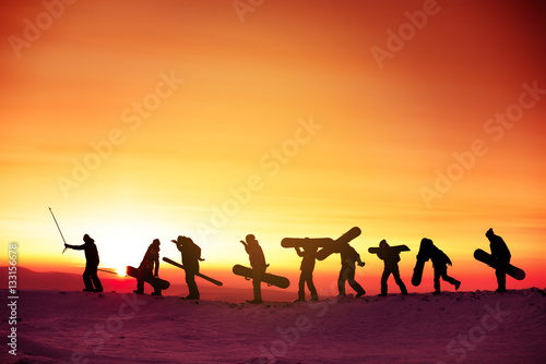 Group team snowboarder ski concept sunset © cppzone