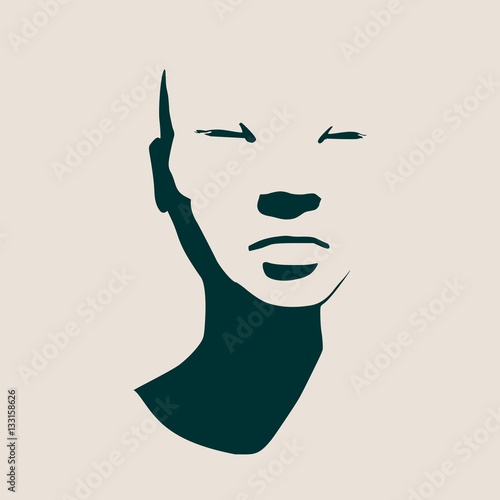 Human head silhouette. Face front view. Elegant silhouette of part of human face. Vector Illustration of an asian woman