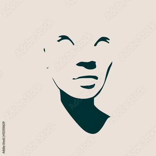 Human head silhouette. Face front view. Elegant silhouette of part of human face. Vector Illustration of an asian woman