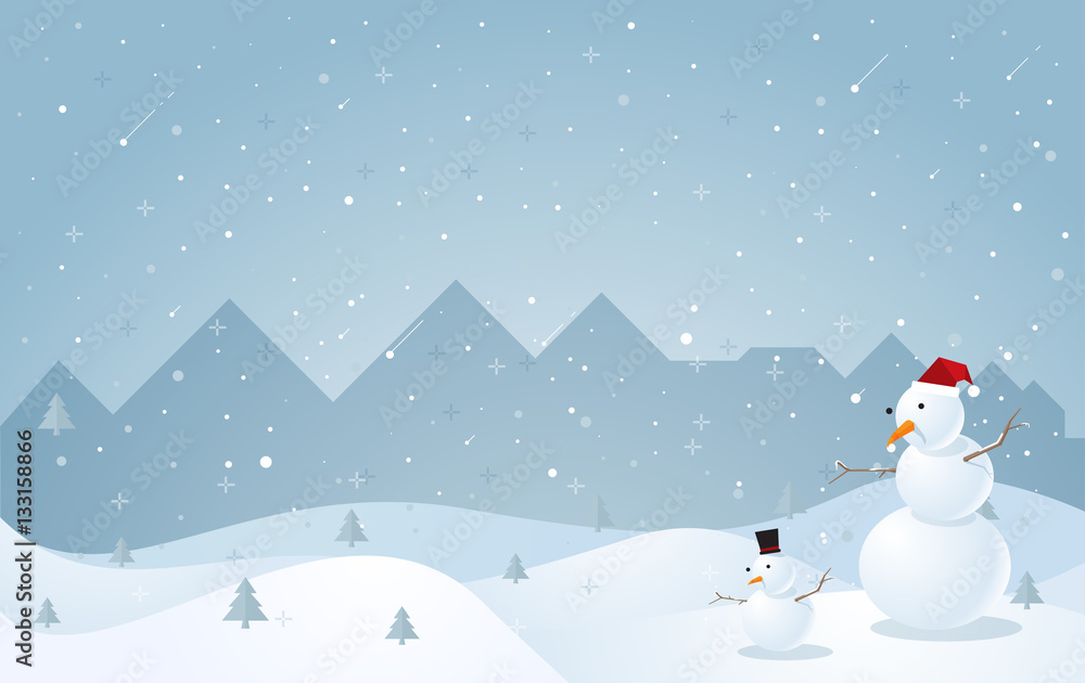 Fototapeta premium Snowman in winter season background. vector illustration.