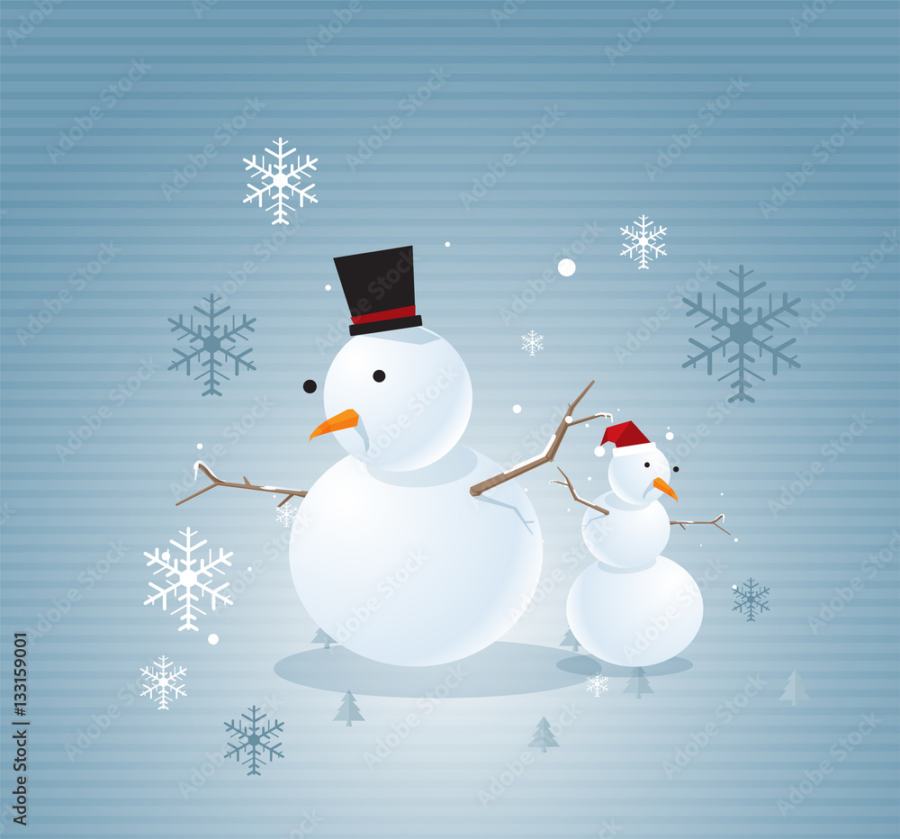 Snowman and snow background. winter season with snow flake. vect