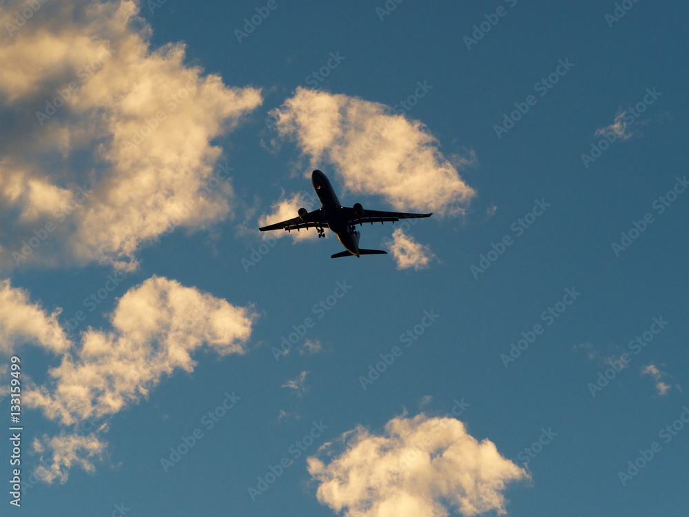 Fototapeta premium Airplane fly in Taipei city sky,Taiwan