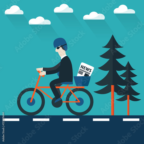 Businessman delivering news on the service bicycle