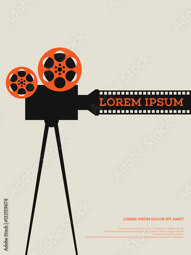 Tablou canvas Movie film reel and filmstrip vintage poster vector illustration