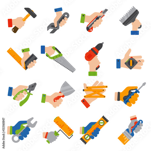Hands with construction tools vector