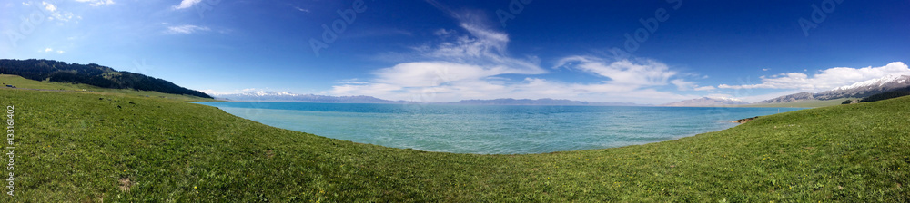Sailimu Lake panorama,Xinjiang Uygur Zizhiqu.