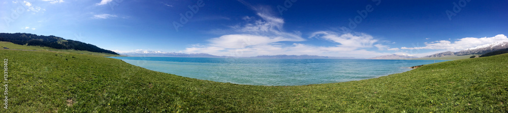 Sailimu Lake panorama,Xinjiang Uygur Zizhiqu. Sailimu Lake panorama,Xinjiang Uygur Zizhiqu.