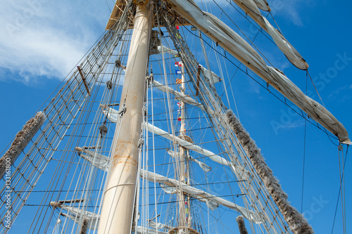 Mast and rigging system of old galleon.