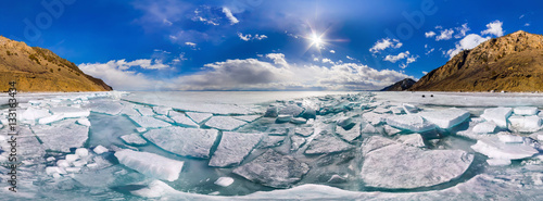360 Cylindrical panorama ice Baikal hummocks in Olkhon Island