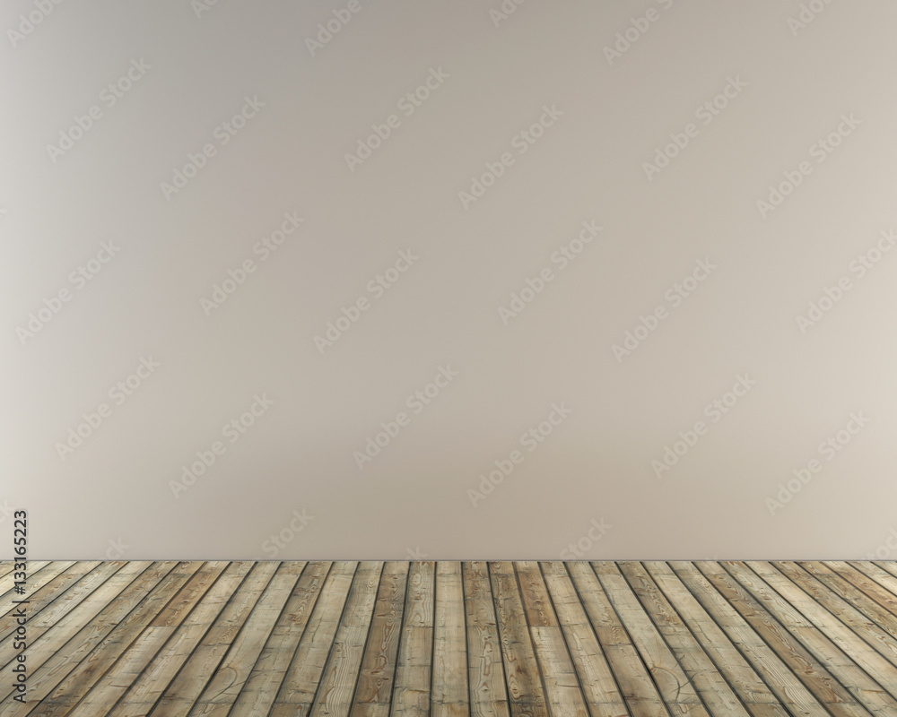 Empty white room with wood flooring