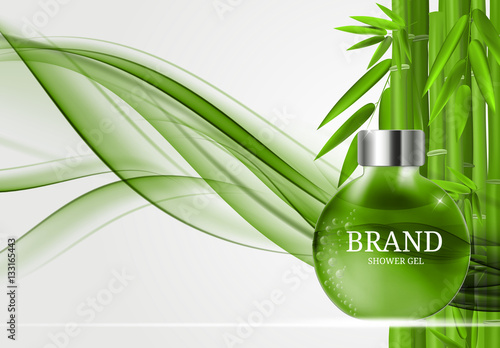 Shower Gel Bottle Template for Ads or Magazine Background. 3D Re