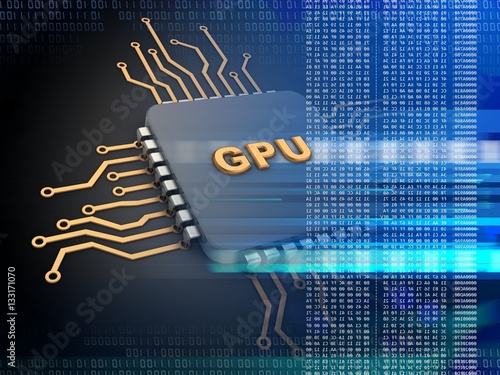 3d illustration of electronic microprocessor over black background with gpu sign photo