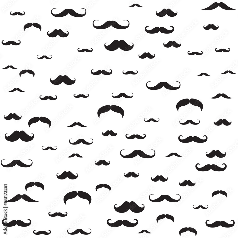 The pattern of a set of men's mustache in black on a white background The pattern of a set of men's mustache in black on a white background