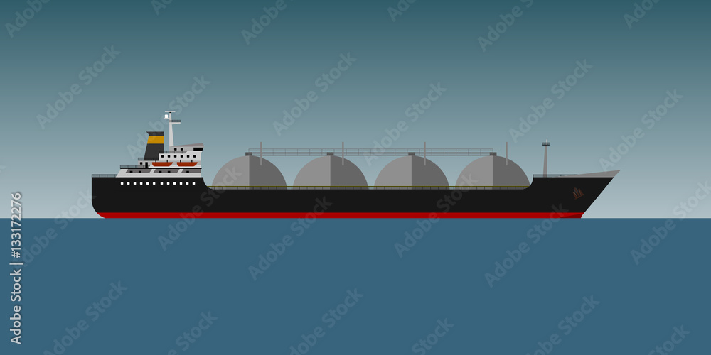 Vector illustration. Gas tanker in sea flat design Vector illustration. Gas tanker in sea flat design